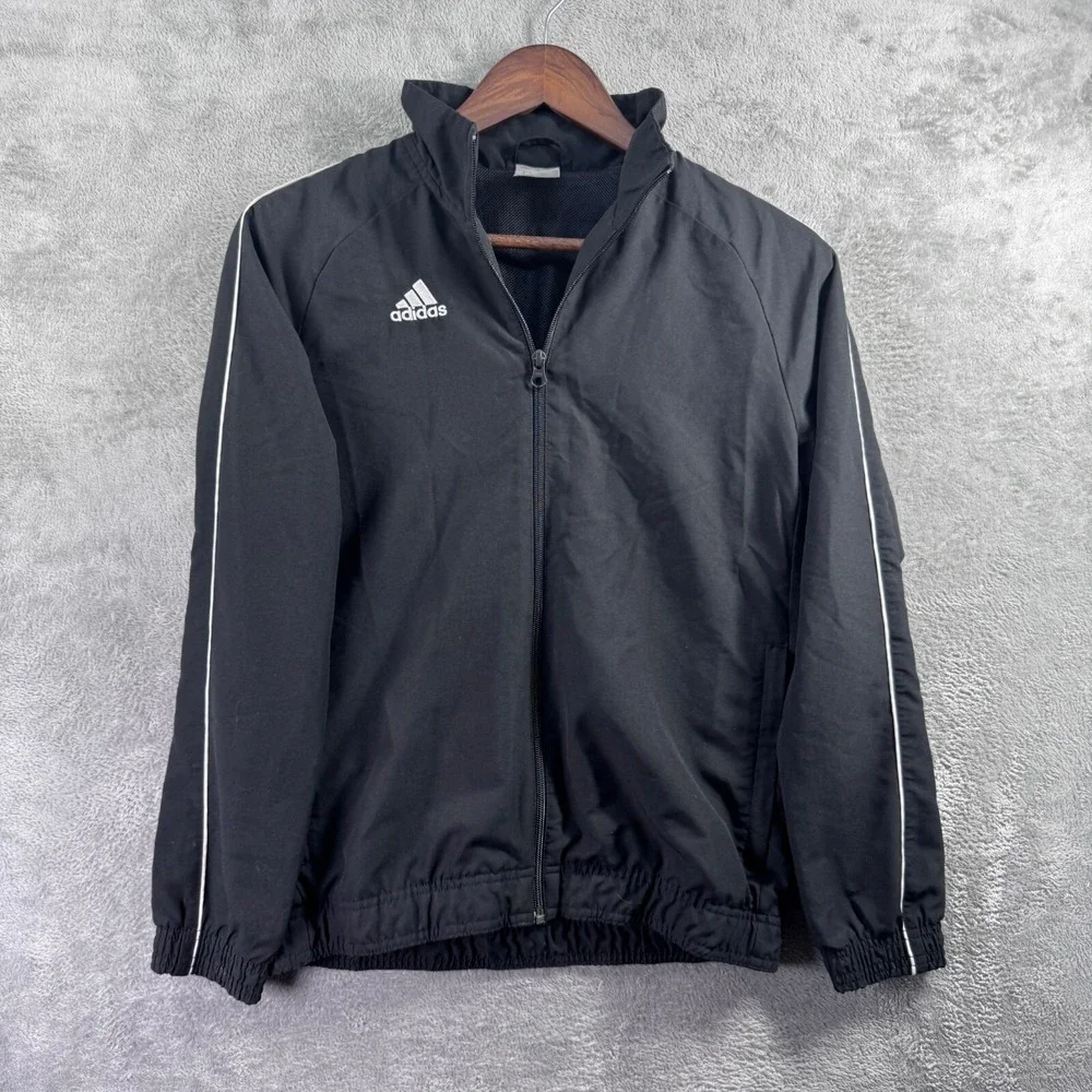 Adidas Boys Track Jacket Black Full Zip Three Stripes Youth Size M 10-12
